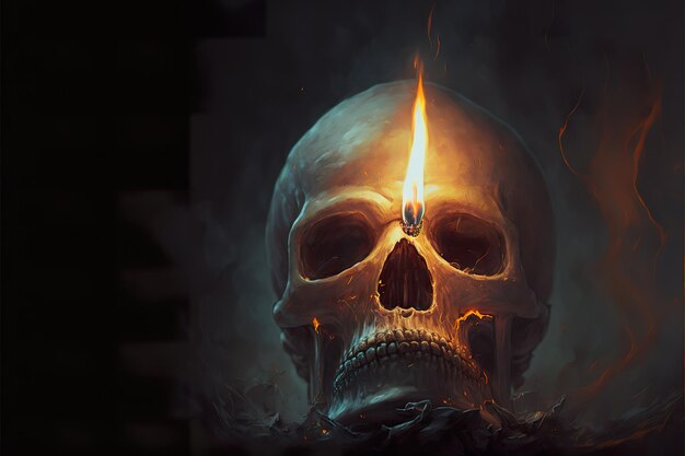 Candle in the skull with smoke