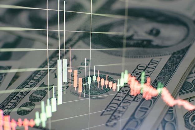 Photo candle stick graph chart of stock market investment trading, stock exchange concept design and background.