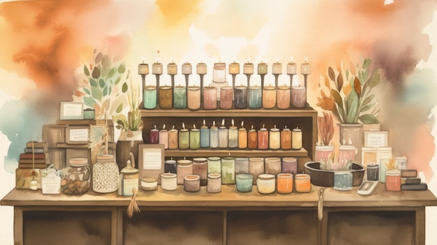 Photo candle store with warm and inviting earthy tones generative ai