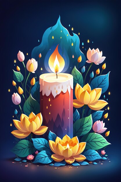 a candle surrounded by flowers and leaves