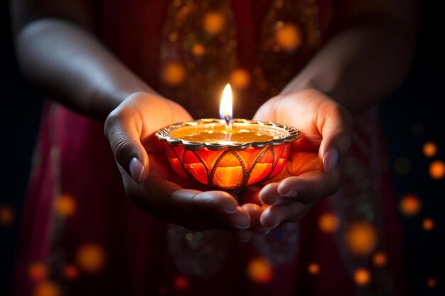 Foto una candela che è accesa nelle mani di una donna