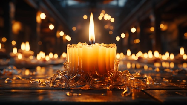 A candle that is lit up with the candles lit up