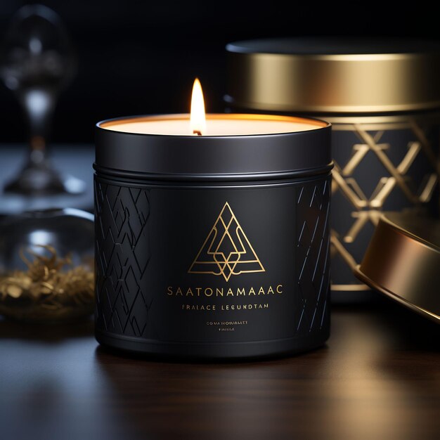 a candle that is lit with gold foil.