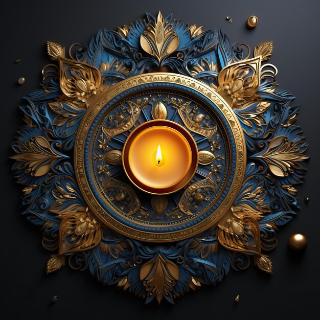a candle that is on a plate with gold flowers
