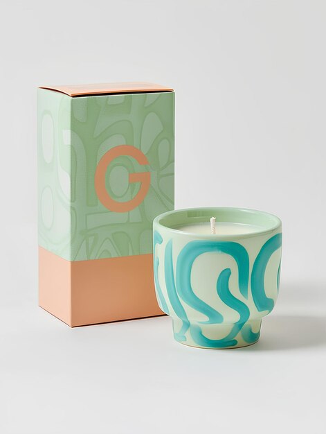 A candle that is sitting in front of a box of candles on a table with a box of candles candles