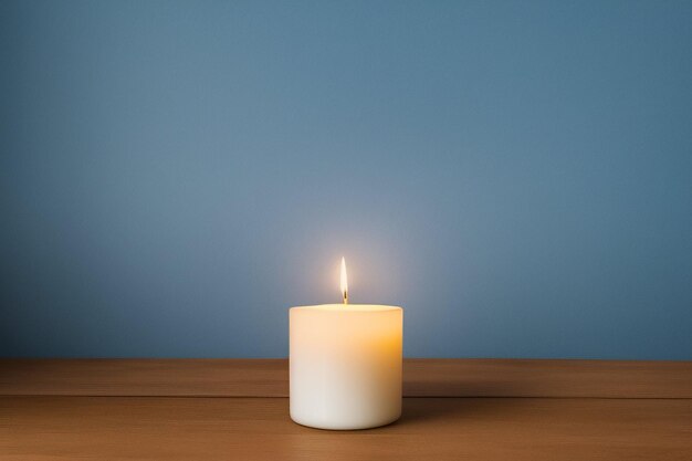 A candle with a blue background