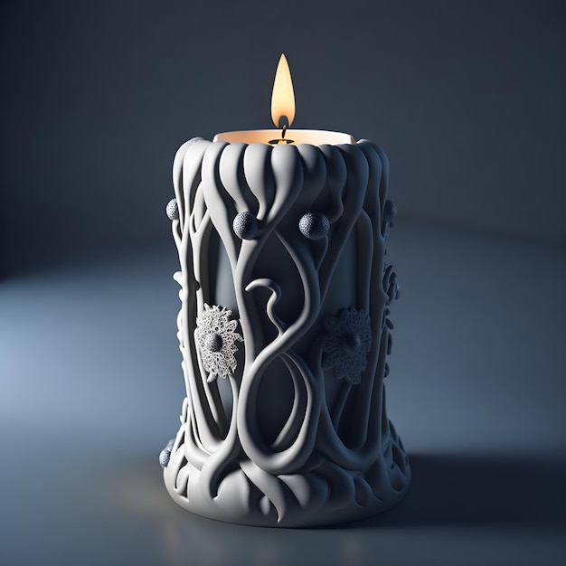 A candle with a flame on it is lit up.
