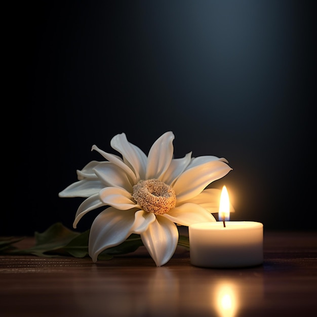 Foto una candela con un fiore sopra .