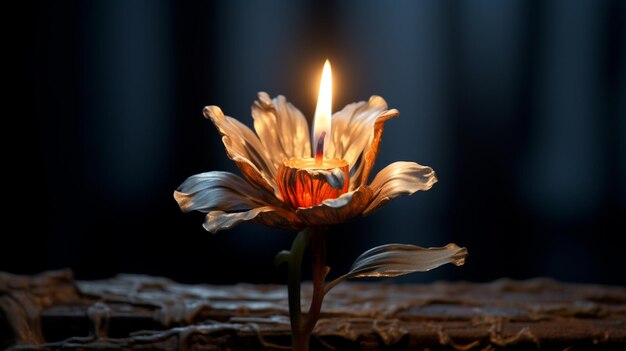 Photo a candle with a flower on it