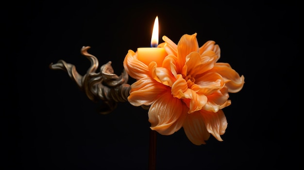 Photo a candle with a flower on it