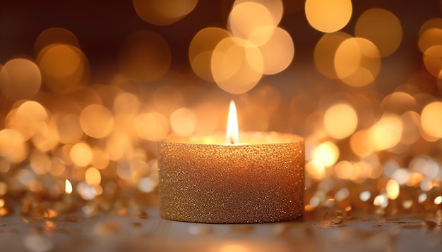 A candle with gold glitter on it