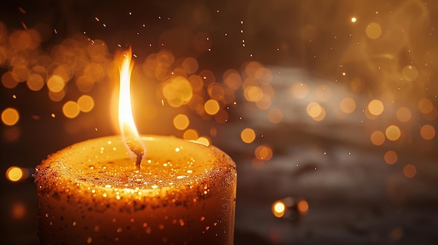 a candle with the ocean in the background