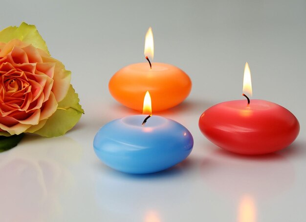 A candle with a rose on it