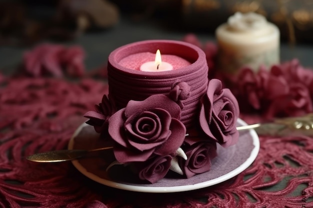 A candle with roses on it