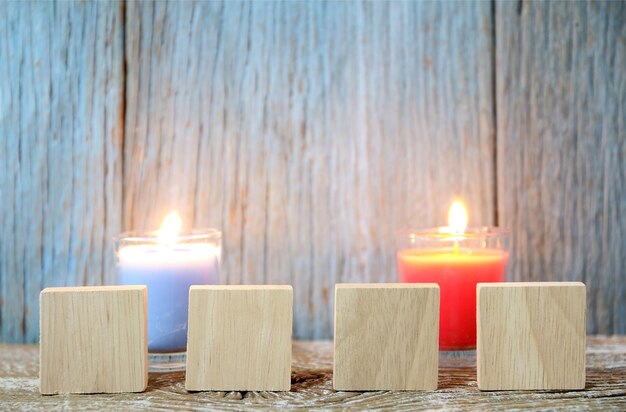 Photo candle with wooden sign concept happy new year and merry christmas