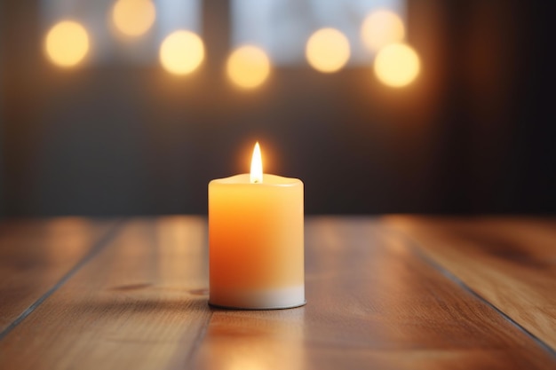 Photo a candle on a wooden table