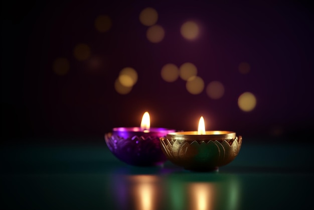 Foto luce di candela nella notte buia sullo sfondo bokeh diwali o concetto di festival di deepavali