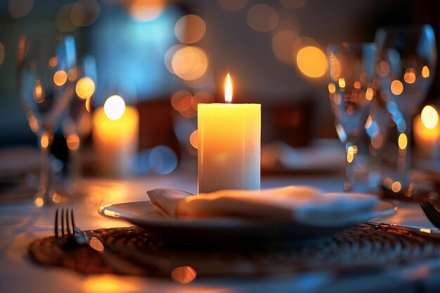 Foto candlelight dinner achtergrond met romantische setting