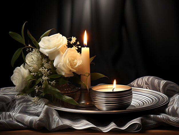 Photo candlelight elegance black and white photo with tenebrism effects skillful lighting