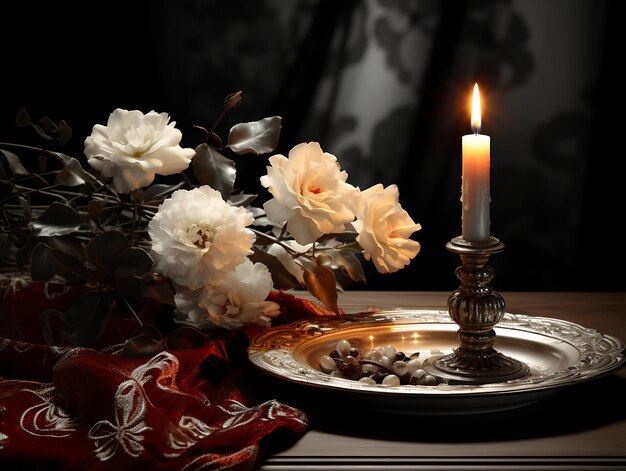 Candlelight Elegance Black and White Photo with Tenebrism Effects Skillful Lighting