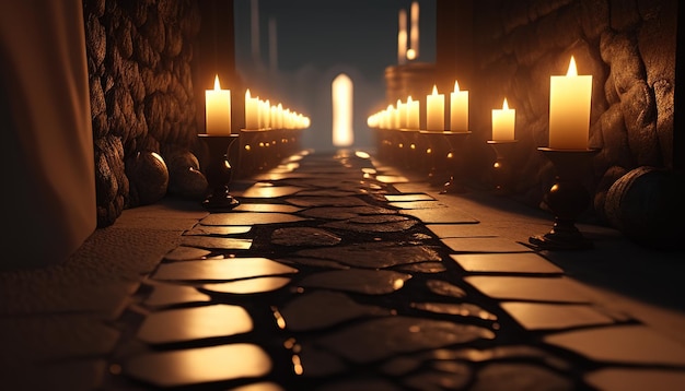Candlelight road digital art illustration Generative AI