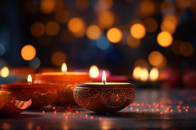 Candlelight with a bokeh background for a Happy Diwali festival