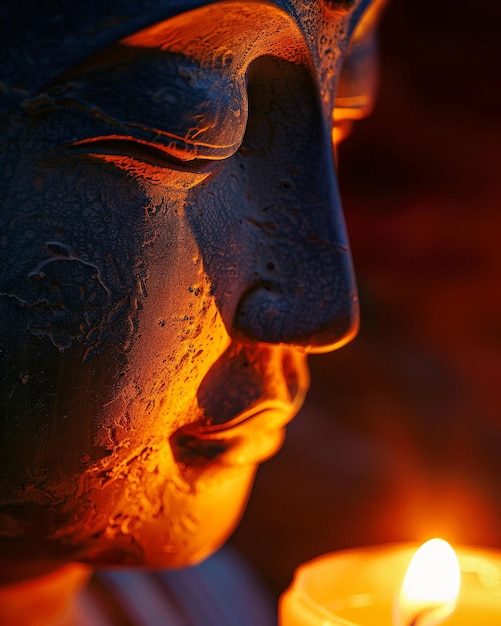 Candlelit Buddha Statue CloseUp