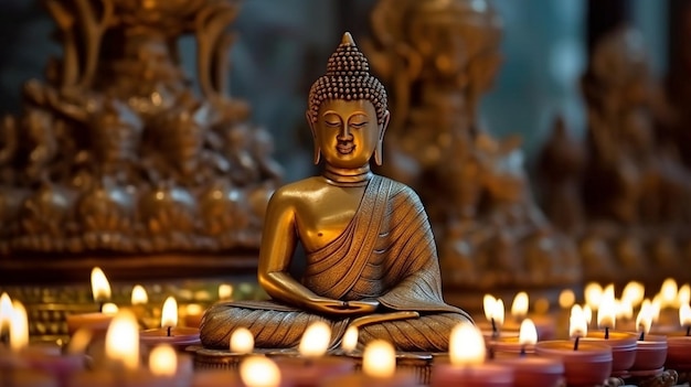 Candlelit Buddha Statue and Generative AI