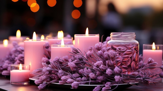 Photo a candlelit centerpiece with fragrant lavender background for banner hd