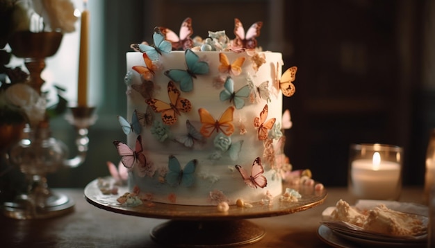 Photo candlelit dessert table adorned with ornate chocolate decorations for celebration generated by ai