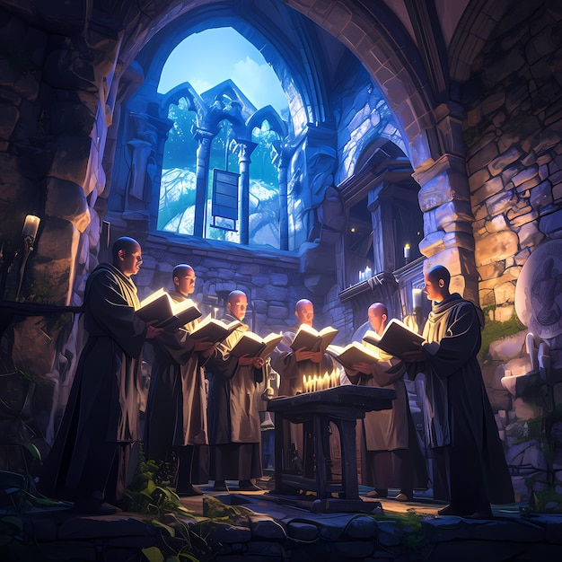 Photo candlelit monastic choir solemn atmosphere