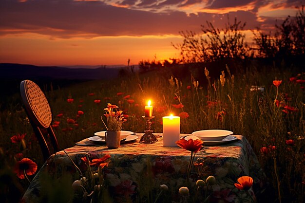 Photo candlelit picnic scene in a park