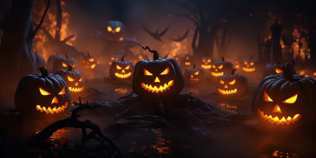 Candlelit pumpkins for Halloween Generative Ai