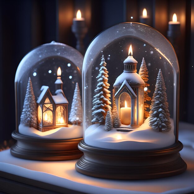 Рождественские обои с свечами Снежных глобусов