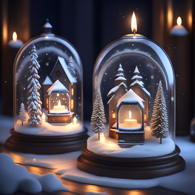 Candlelit Snow Globes christmas wallpaper picture