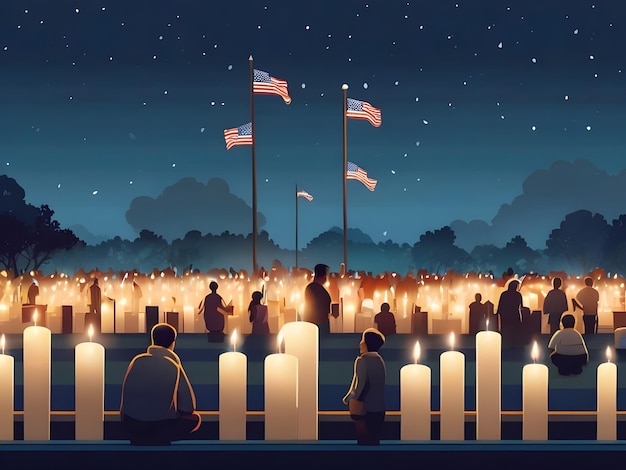 A candlelit vigil held in remembrance of fallen heroes on Memorial Day illustration AI Generate
