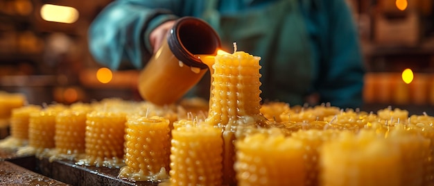 Photo candlemaker pouring wax