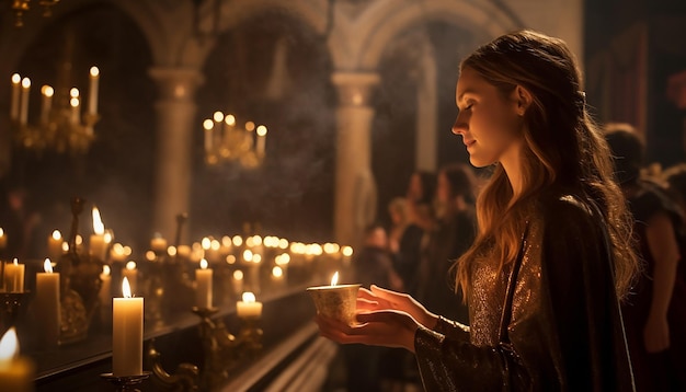 Candlemas day concert or choir performance focusing on the musicians and singers illuminated