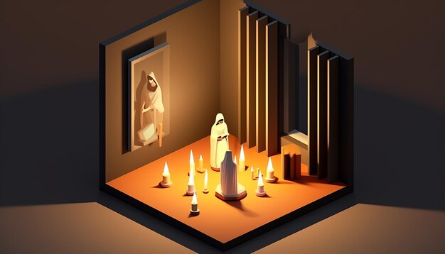 Foto diorama minimalista isometrico del giorno di candlemas