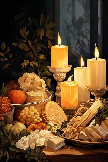 Photo candlemas day still life illustration depicting a variety of candles created with generative ai