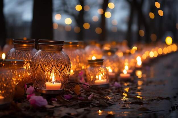 Candlemas lights illuminating the winter evening candlemas day photo