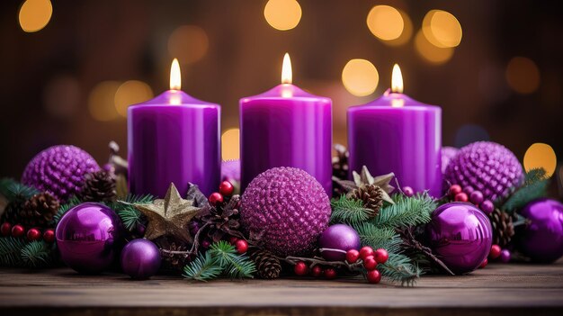 Photo candles advent wreath purple