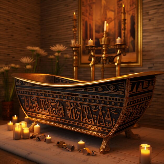 Foto le candele sono accese in una vasca da bagno con un dipinto sullo sfondo ai generativo