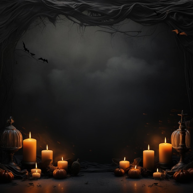 candles are lit in a dark room with a spooky tree generative ai