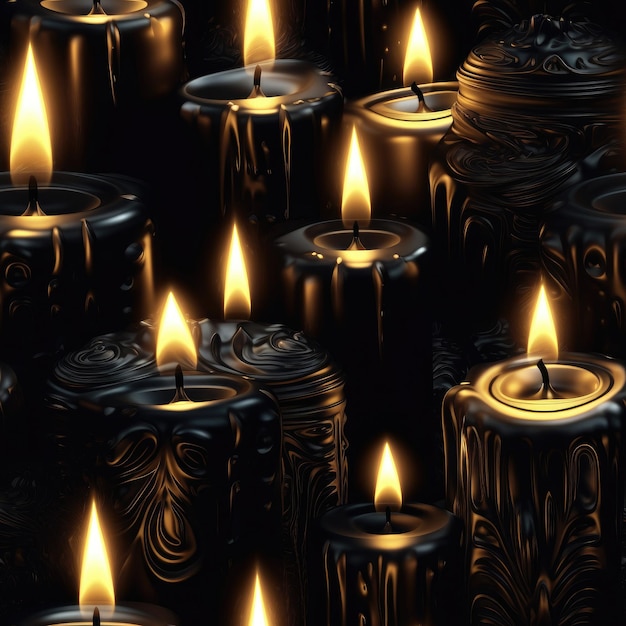 Candles On Black Background Seamless Background Generative AI