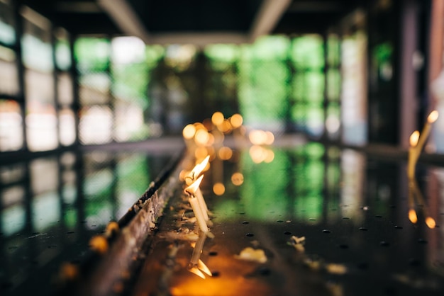 Photo candles burning in temple