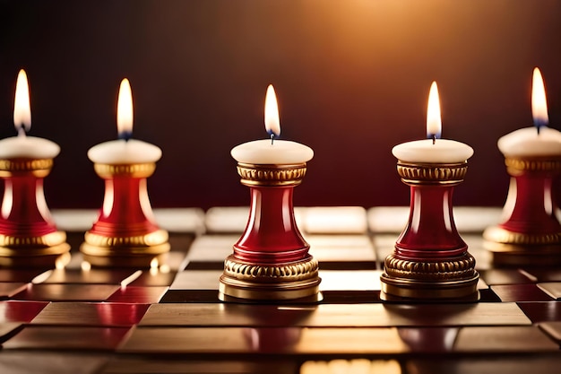 Candles on a chess board with the light on