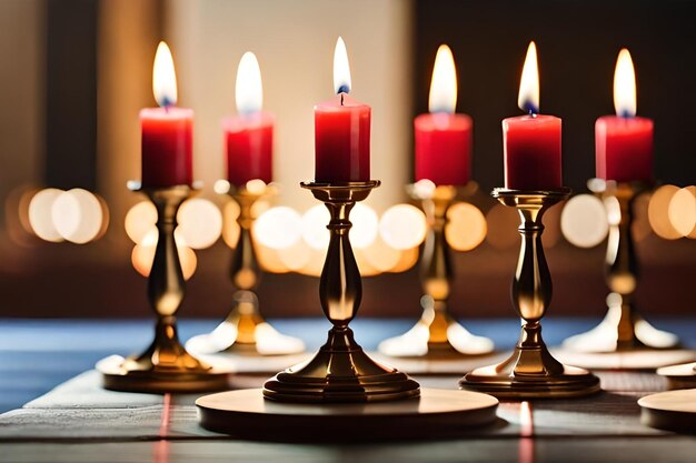 Candles in a church with a candle in the middle