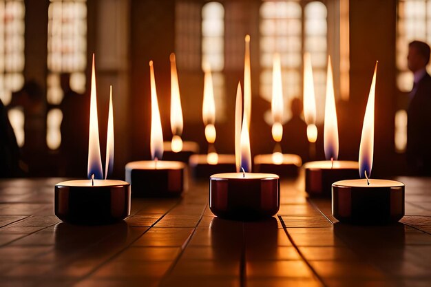 Foto candele in una chiesa con una croce sul pavimento