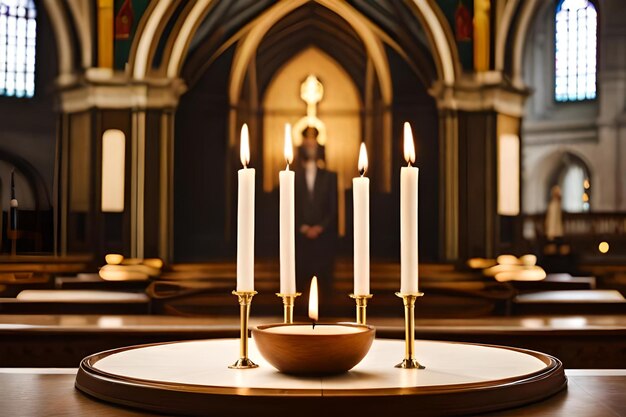 Candles in a church with a person in the background